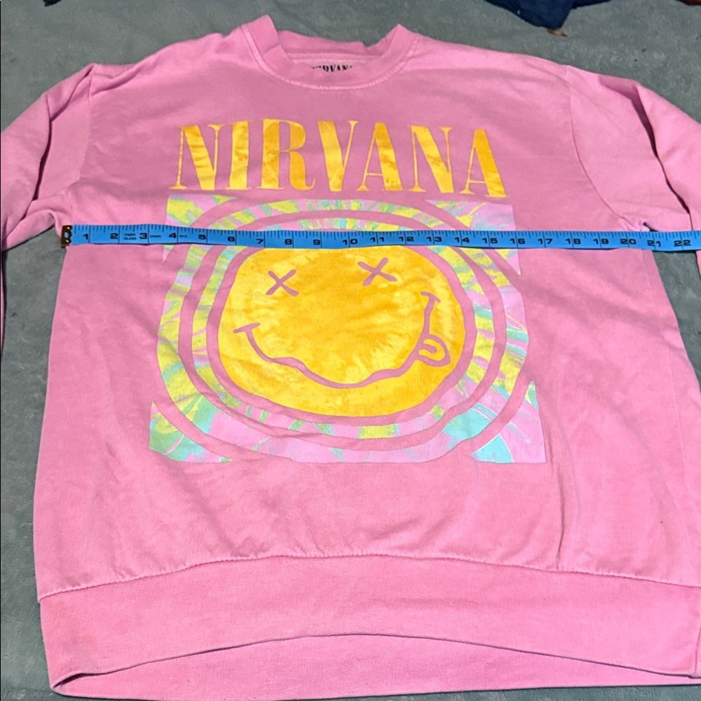 NIRVANA Pink and Yellow smiley face Graphic Sweatshirt size medium - Picture 7 of 9